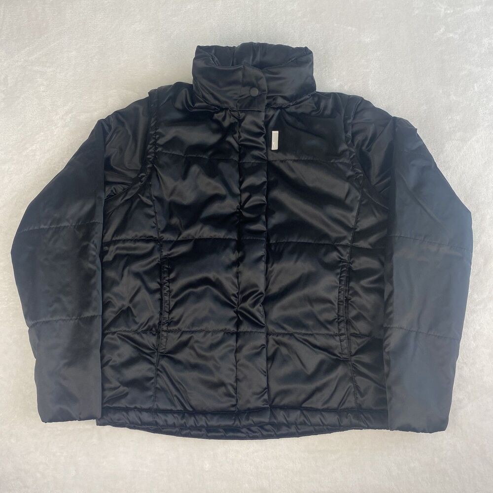 Vintage Nike Jacket Womens Medium Black Hooded Removable Sleeves Vest Casual